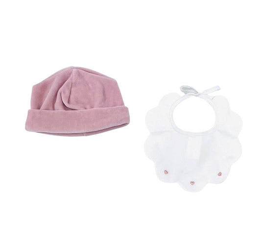 Klaiadì Set Cappellino in Ciniglia e Bavetta Ricamata in Piquet da Neonata (Copia)