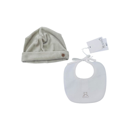 Klaiadì Set Cappellino in Ciniglia e Bavetta Ricamata in Piquet da Neonato (Copia)