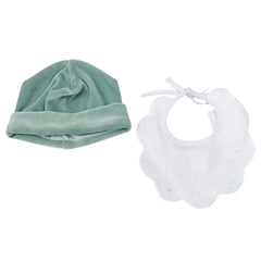 Klaiadì Set Cappellino in Ciniglia e Bavetta Ricamata in Piquet da Neonata (Copia)