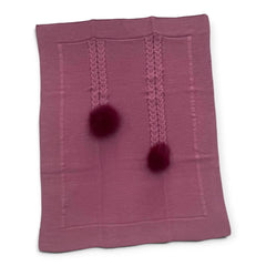 Pappa e Latte Coperta in Lana Con Dettaglio Trecce e Pon Pon in Pelliccia