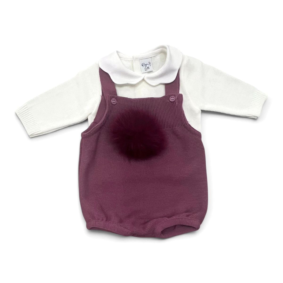 Pappa e Latte Pagliacetto 2 Pz Salopette+Maglia Dettaglio Pon Pon in Pelliccia