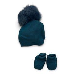 Pappa e Latte Set Cappello+Scarpine in Lana Neonato/Neonata