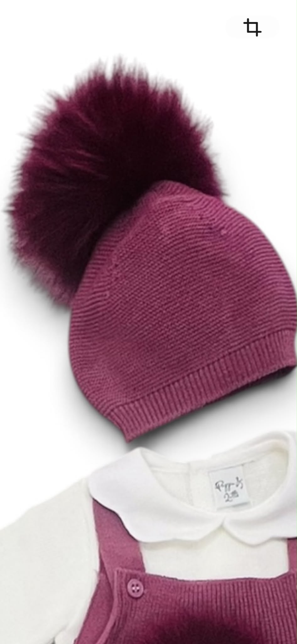 Pappa e Latte Set Cappello+Scarpine in Misto Lana con Pon Pon in Pelliccia