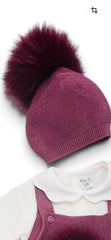 Pappa e Latte Set Cappello+Scarpine in Misto Lana con Pon Pon in Pelliccia