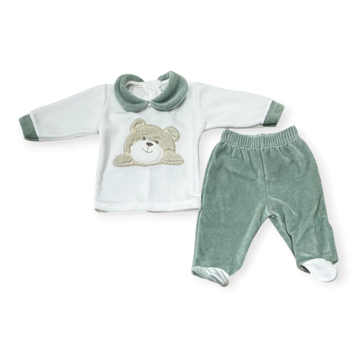 Tenerotti Tutina in Ciniglia Due Pezzi Ricamo Teddy