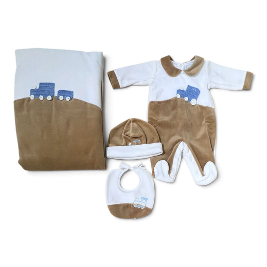 Klaiadì Coperta in Ciniglia Ricamo in Lana Trenino Da Neonato