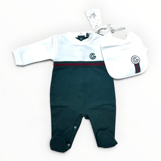 G. Gucci Set Tutina e Bavetta in Felpa con Fascia web Da Neonato