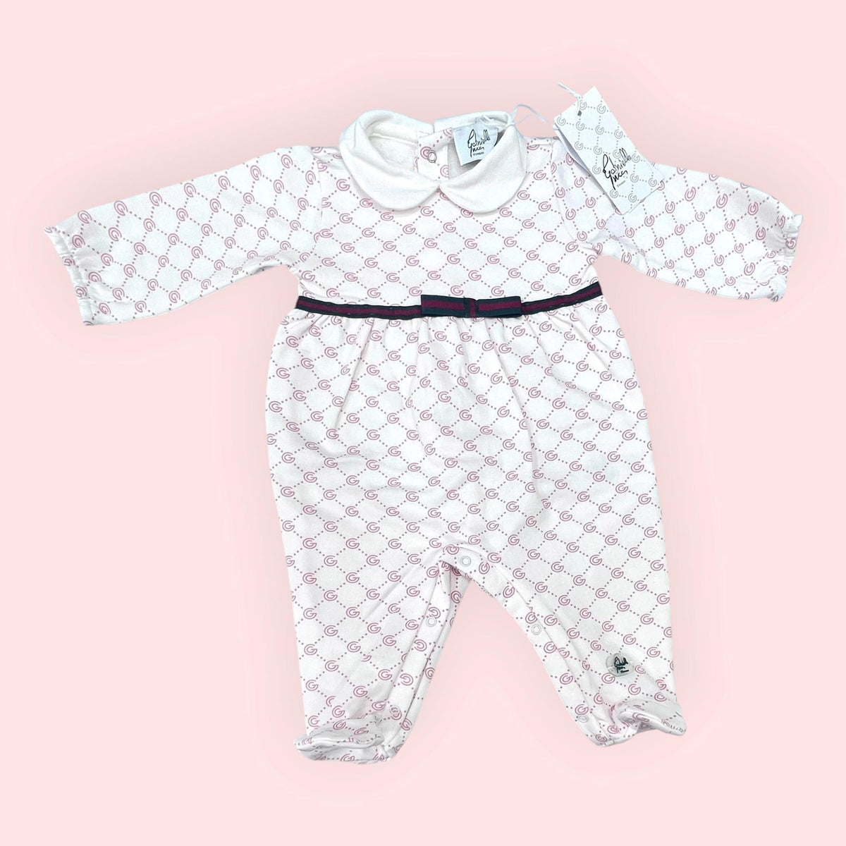 G. Gucci Tutina in Felpa Logata Con Fascia web con Fiocco Da Neonata