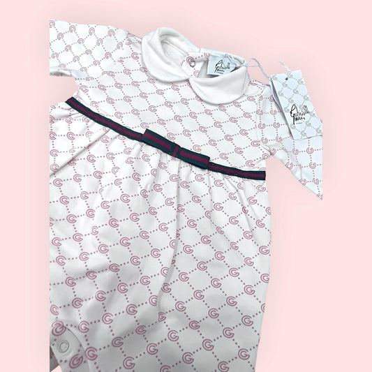 G. Gucci Tutina in Felpa Logata Con Fascia web con Fiocco Da Neonata