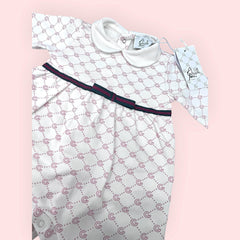 G. Gucci Tutina in Felpa Logata Con Fascia web con Fiocco Da Neonata