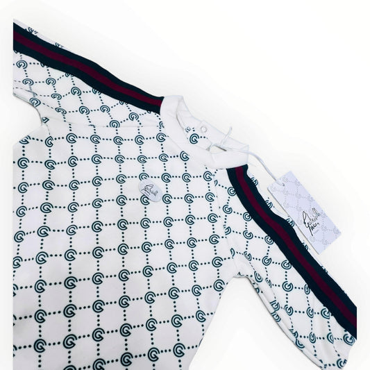 G. Gucci Set Tutina e Cappellino in Felpa Logata con Fascia Web sulle Braccia Da Neonati