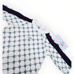 G. Gucci Set Tutina e Cappellino in Felpa Logata con Fascia Web sulle Braccia Da Neonati