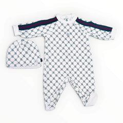 G. Gucci Set Tutina e Cappellino in Felpa Logata con Fascia Web sulle Braccia Da Neonati
