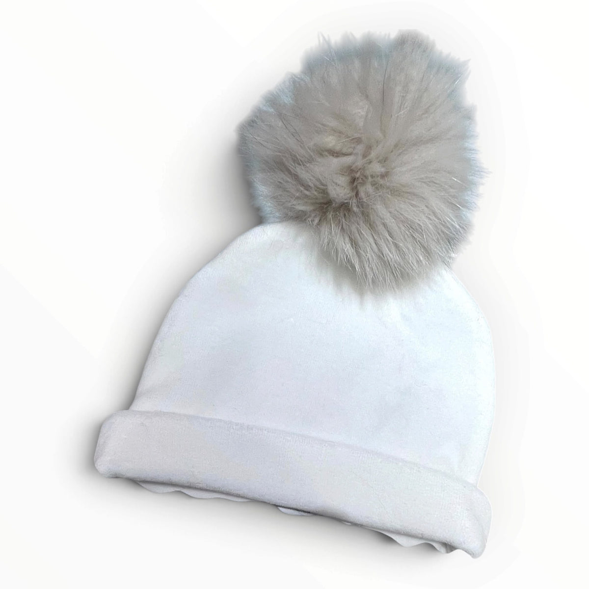Pappa e Latte Cappellino in Ciniglia Con Pompon in Pelliccia