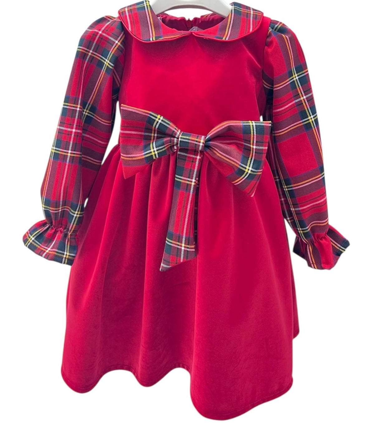 Abitino In Velluto e Tartan Natalizio Da Bambina