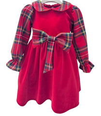 Abitino In Velluto e Tartan Natalizio Da Bambina