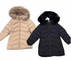 Giubbino Lungo Polar Da Bambina Interno Pelliccia Con Cappuccio Removibile in Pelliccia