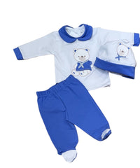 Tenerotti Completo in Cotone Nascita Con Ricamo Orsetto Marinaio