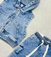 Completo Jeans Denim Da Neonato Gilet e Bermuda
