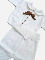Pappa e Latte Completo Due Pezzi in Lana con Fiocco Da Neonati