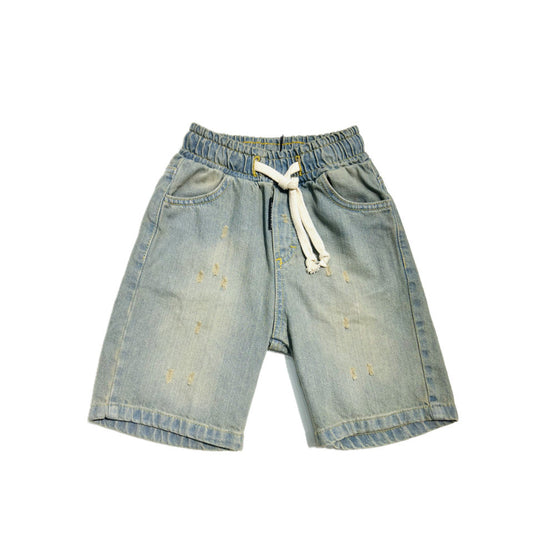 Rebel Bermuda Bambino Jeans Sabbiato con Elastico in vita