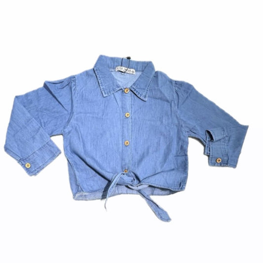 Camicia con Nodo Bambina in Cotone Effetto jeans