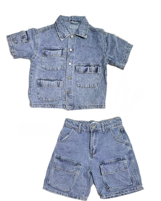 Completo Jeans Camicia e Bermuda Cargo Denim