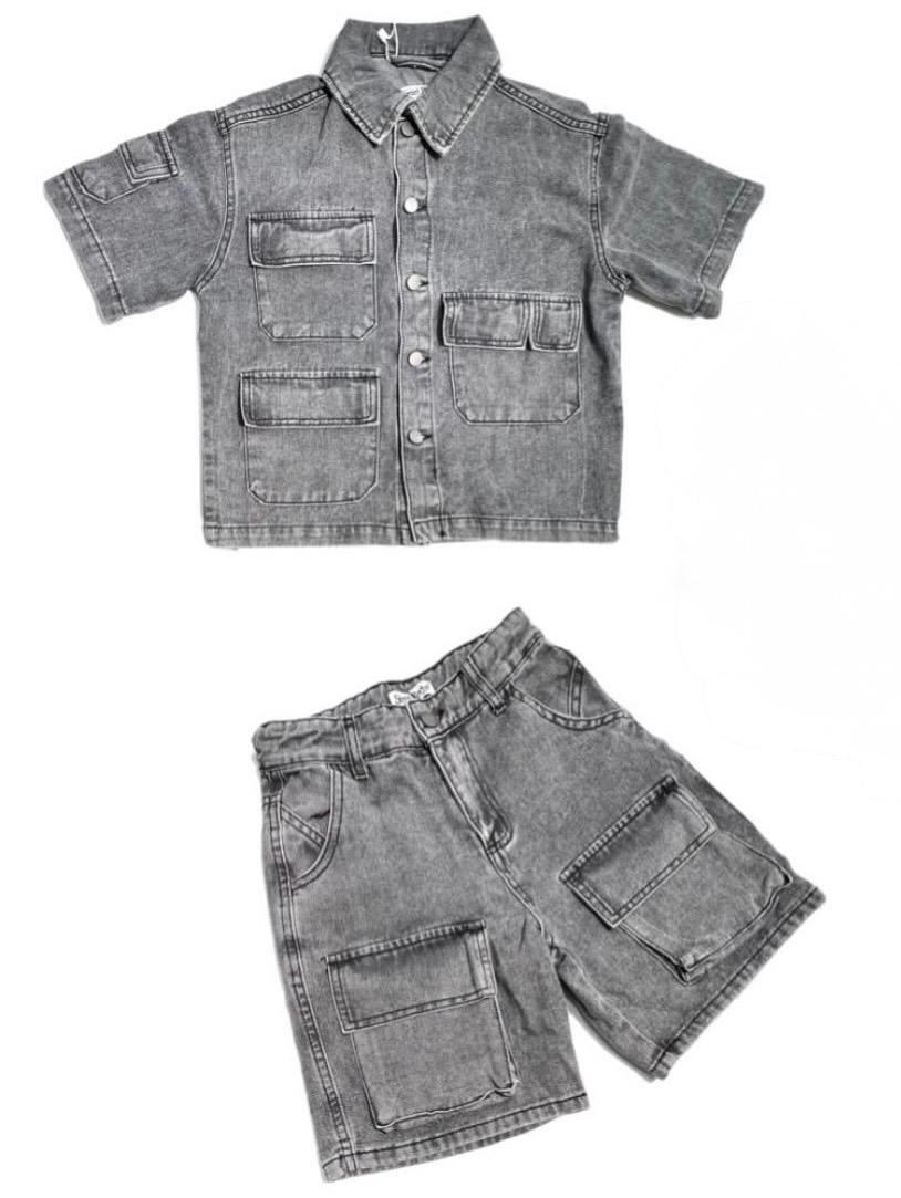 Completo Jeans Camicia e Bermuda Cargo Denim