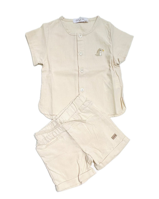 Completo Neonato in Lino Camicia e Bermuda
