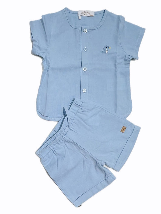 Completo Neonato in Lino Camicia e Bermuda