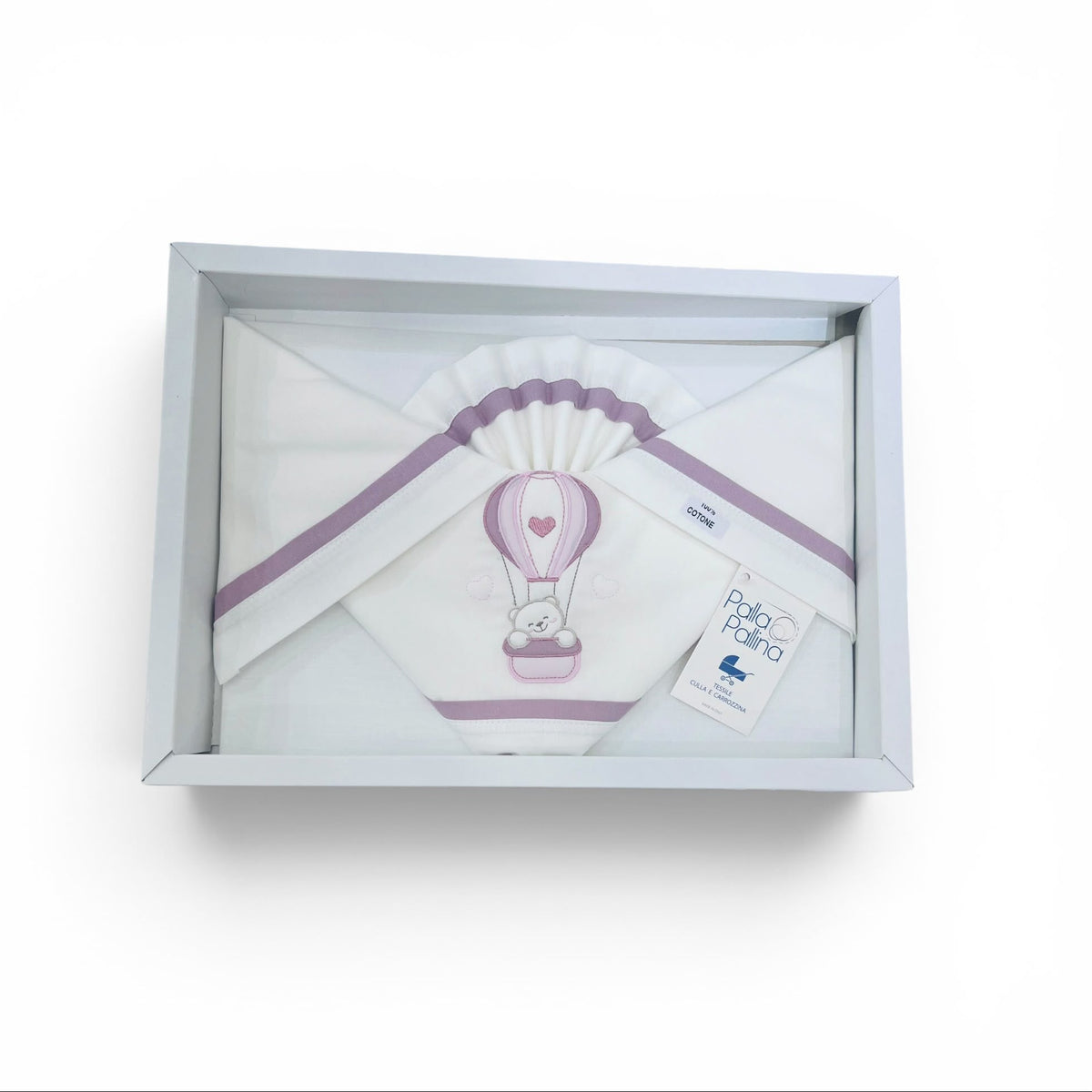 Palla Pallina Set Tre Pezzi Di Lenzuola Ricamate Per Carrozzina 100% Cotone misura 90x120