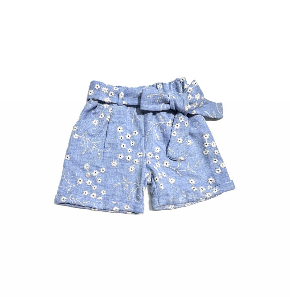 Piccola Lù Short in Cotone con Fiocco e Ricami con Fiorellini