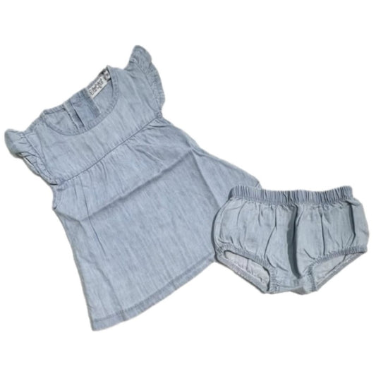 Vestito Dirkje Neonata con Mutandina in Jeans Leggero 100% Cotone